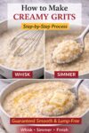 Step-by-step process showing how to cook creamy grits on the stovetop.