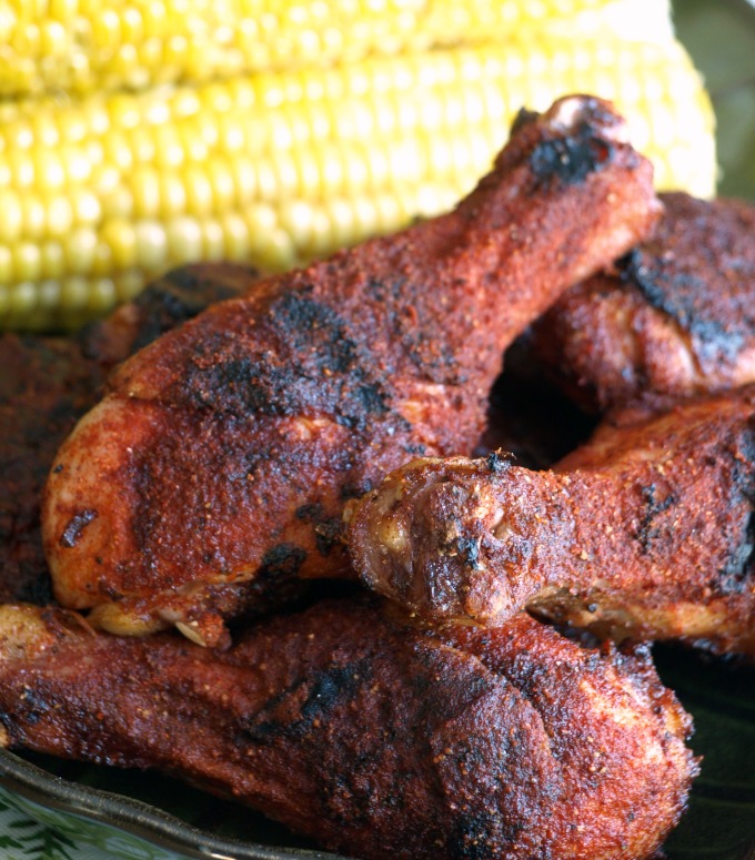 A close-up photo of Memphis-style dry-rubbed chicken.