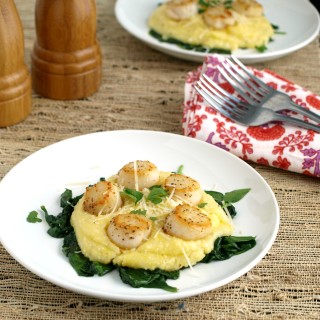 Perfectly Pan Seared Scallops on Parmesan Polenta have golden brown edges and are sweet, tender and delicious!