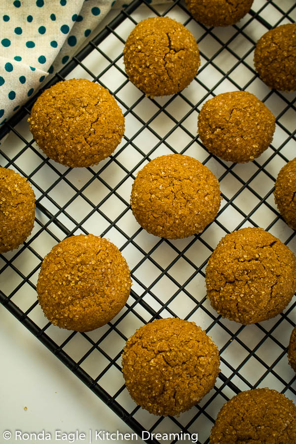 Chewy Molasses Cookies cooling on a wire rack.