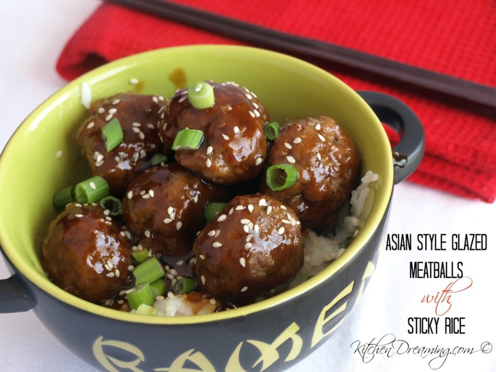 Asian Style Glazed Meatballs with Sticky Rice can use any meat combination you choose, pork,ground turkey, beef or chicken really anything goes.
