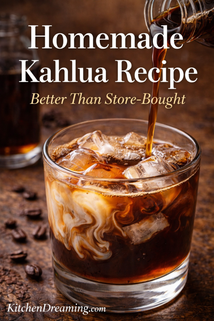 Homemade Kahlua Recipe (Better Than Store-Bought & Easy!) 9 Homemade kahlua recipe served over ice with rich coffee liqueur and creamy swirl.