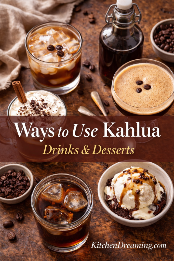 Homemade Kahlua Recipe (Better Than Store-Bought & Easy!) 12 Discover how to use homemade Kahlua recipe in cocktails, coffee drinks, and desserts. Perfect for White Russians, espresso martinis, or drizzling over ice cream and brownies. A versatile coffee liqueur that adds rich flavor to drinks and sweet treats.