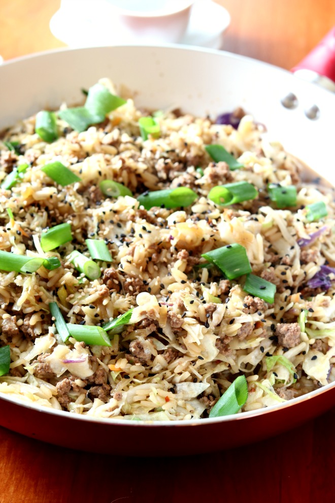 This Asian Beef & Cabbage Skillet is ready in just under 30-minutes and full of flavor.
