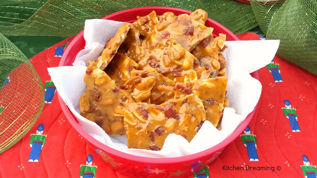 Maple Bacon Peanut Brittle - with the addition of some crispy bacon this Brittle comes together in just a few minutes as it is made in the microwave.
