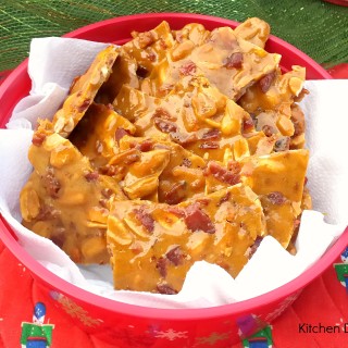 Maple Bacon Peanut Brittle - with the addition of some crispy bacon this Brittle comes together in just a few minutes as it is made in the microwave.