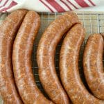 An image of linguica, Portuguese smoked sausage.