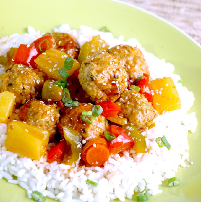 Sweet & Sour Meatballs on a bed of rice