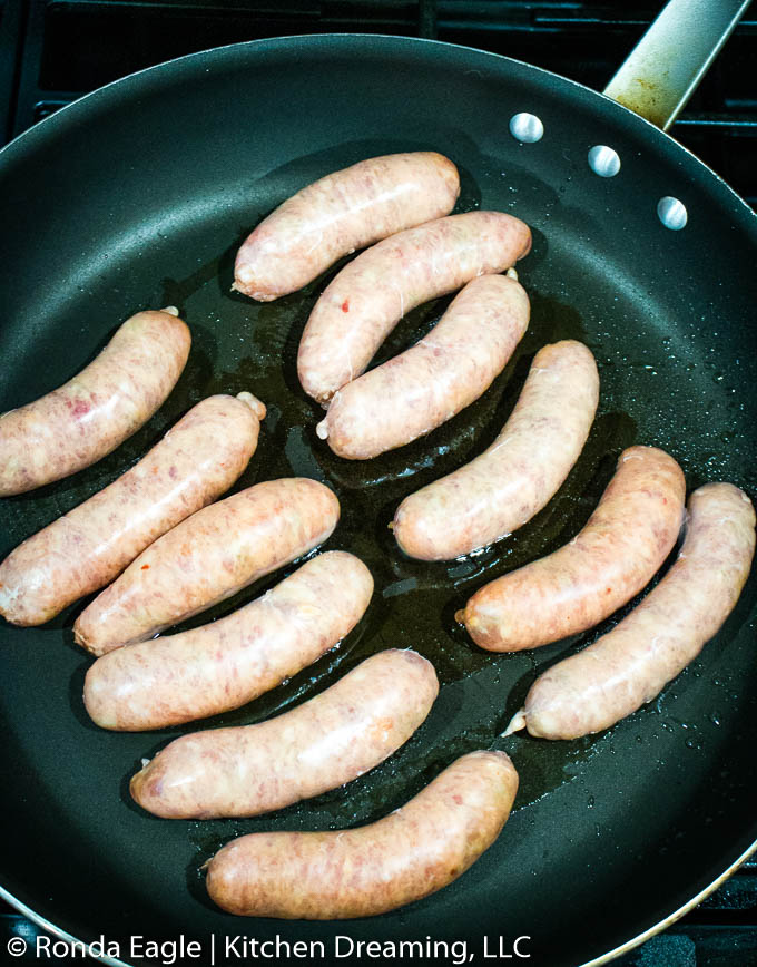 1. Brown the Sausages and bacon (not pictured)