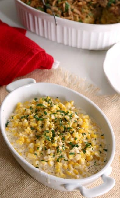 This creamed corn is one of the easiest recipes! You just toss all the ingredients in the slow cooker and turn it on and wait for the magic to happen. The ingredients come together and form the most delicious sauce you can imagine and beats any can version I've tried hands down. In fact, this creamed corn and the canned version are nothing alike - and that's a good thing!