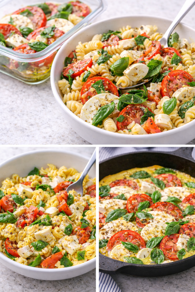 Classic Caprese Salad Recipe with Fresh Mozzarella and Basil 5 Caprese salad recipe leftovers repurposed into pasta salad, scrambled eggs, and a frittata.
