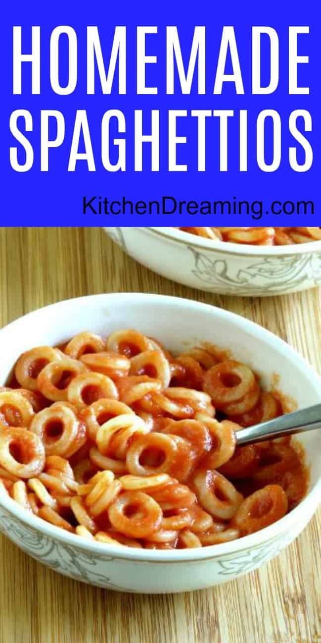 A pinnable Pinterest image of Homemade Spaghettios.