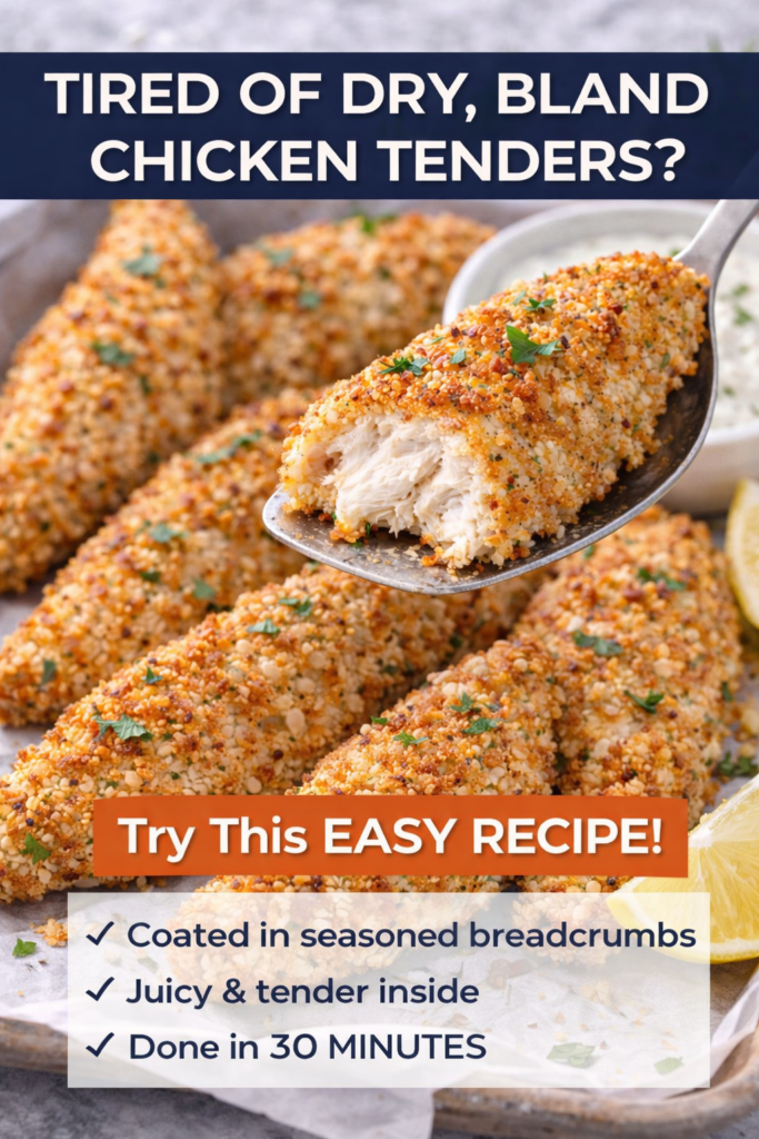 Crispy Oven Baked Chicken Tenders (Easy Family Dinner) 12 Baked Chicken Tenders, crispy seasoned coating with juicy chicken and dipping sauce.