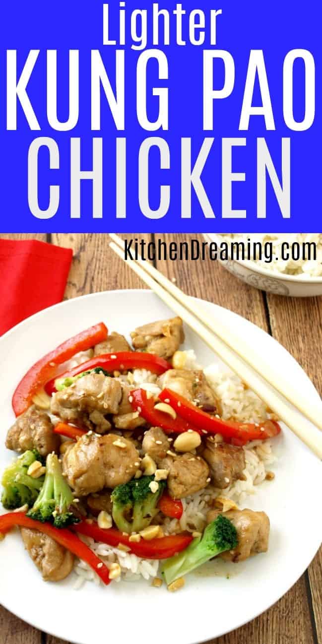 A pinnable Pinterest Image of Kung Pao Chicken