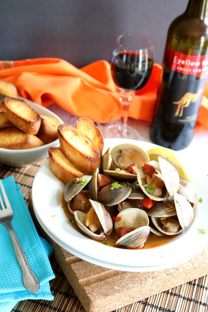 Portuguese Clams with Chorizo Sausage only takes about 15 to 20-minutes to prepare yet produces such a flavorful broth that it's actually amazing to get that depth of flavor in such a short amount of time.