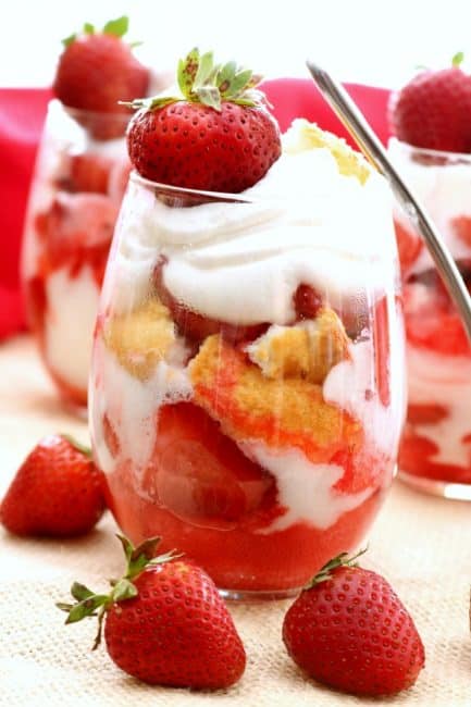 Strawberry Shortcake Trifle has layers of homemade strawberry sauce, luscious whipped cream and fluffy angel food cake. This combination of ingredients comes together to create the perfect bite