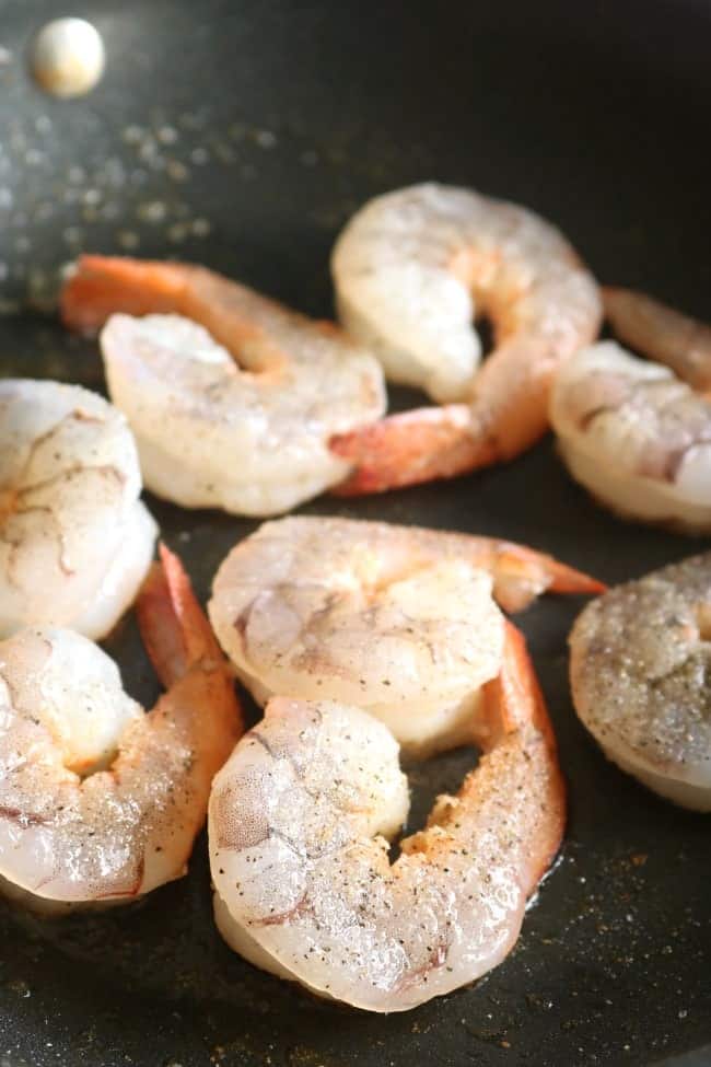 shrimp fying in a hot pan