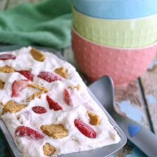 This No-Churn Strawberry Cheesecake Ice Cream is creamy, sweet, easy to make, & delicious. With only 6 ingredients, it's the perfect treat.