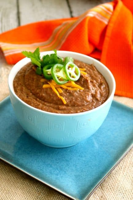 Homemade refried beans are healthier for you since the store-bought canned refried beans are usually contain hydrogenated oils and preservatives. The are a great whole food recipe that are also very inexpensive to make.