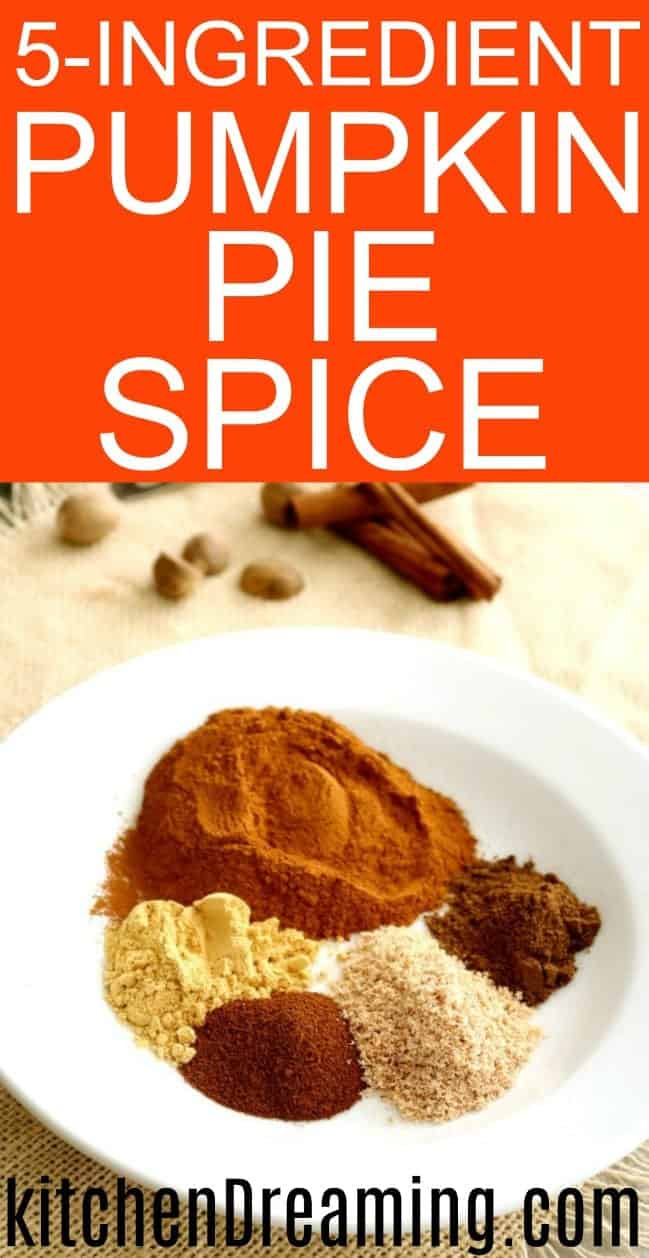 A plate of spices for a homemade pumpkin pie spice blend.