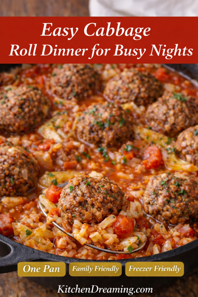 Deconstructed Cabbage Roll Recipe (Easy One-Pan Comfort Dinner) 9 Easy cabbage roll dinner made as a deconstructed cabbage roll recipe with meatballs and cabbage in tomato sauce.