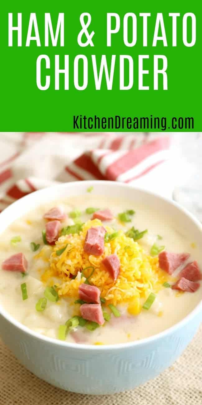 A pinnable Pinterest image of ham chowder
