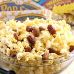 Spicy, buttered popcorn mixed with habanero spiced almonds and mini turkey sausage bites come together to create a popcorn mix worth of any man cave