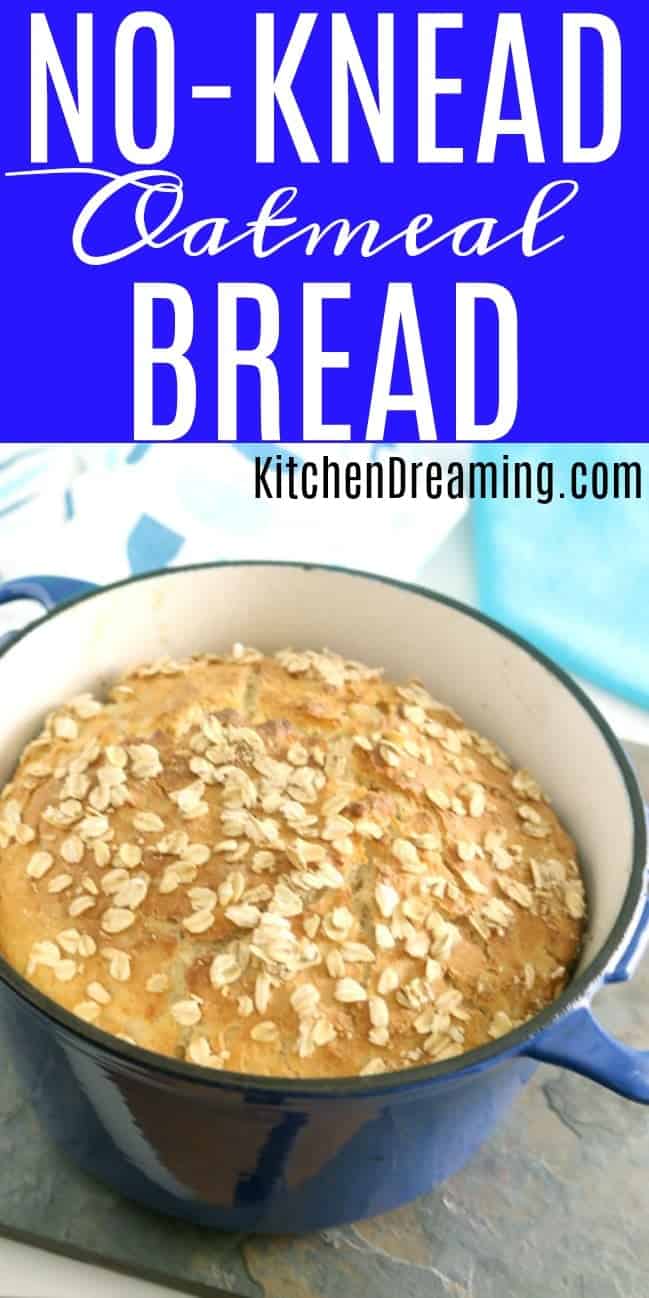 a loaf of finished no-knead oatmeal bread