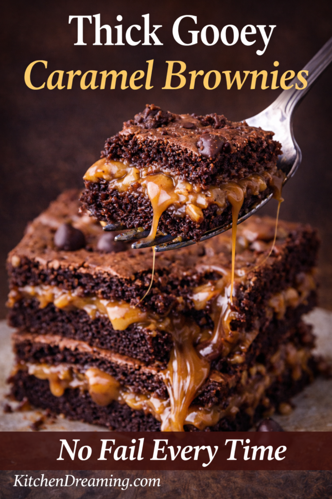 Caramel Brownies (No Fail Gooey Layers Every Time) 10 Close-up texture photo of caramel brownies with thick fudgy layers and a gooey caramel center, caramel brownies recipe with caramel pull.
