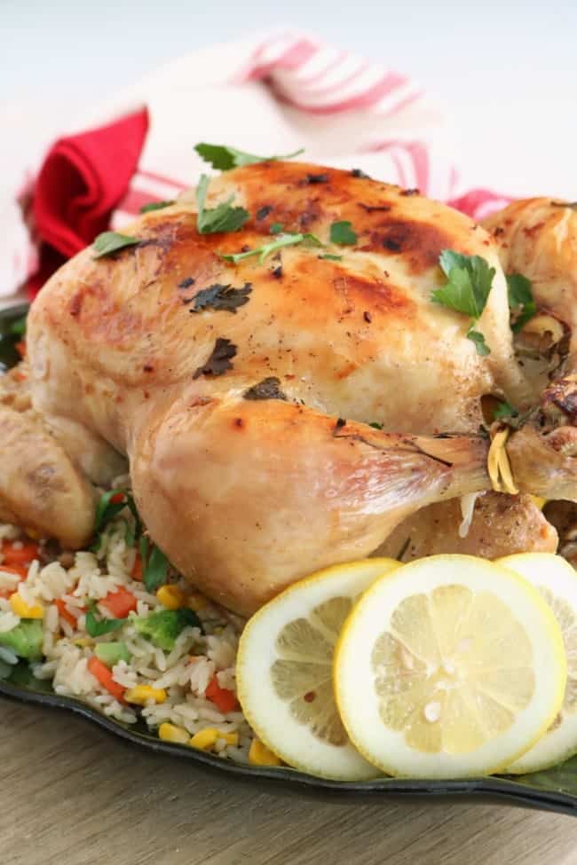 One-Pot Roasted Lemon Chicken on a bed of vegetable rice