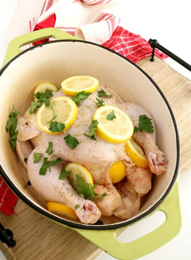 One-Pot Roasted Lemon Chicken ready for the oven