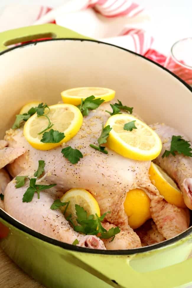 One-Pot Roasted Lemon Chicken ready for the oven