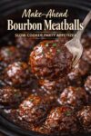 Slow cooker bourbon meatballs prepared as a make-ahead dinner for busy families.