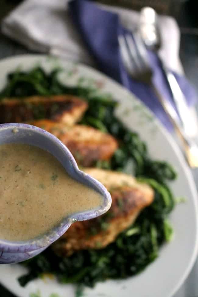 Chicken Florentine is an Italian-style dish where pan seared chicken breasts are served on a bed of freshly wilted spinach and drizzled with a creamy pan gravy. Yes, it's as good as it sounds!