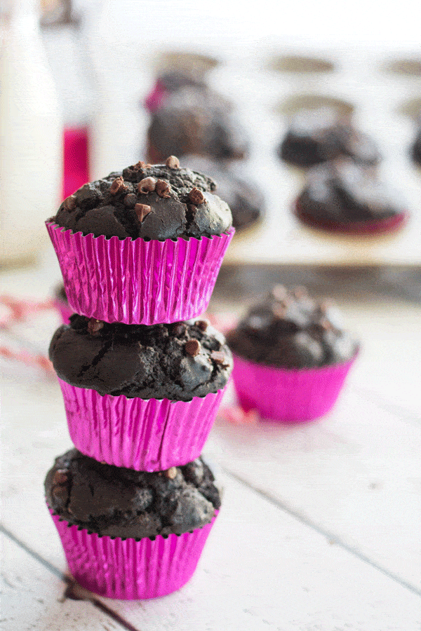 Have you seen the ginormous Double Chocolate Muffins sold in the bakery of the warehouse stores? They are rich and chocolatey and highly addictive. They are my favorite muffin ever - now we can make them at home with this simple recipe.