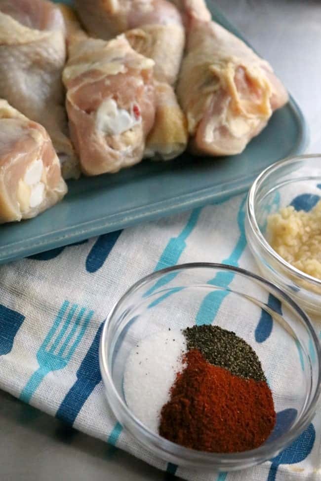 The herbs and spices for garlic-paprika chicken.