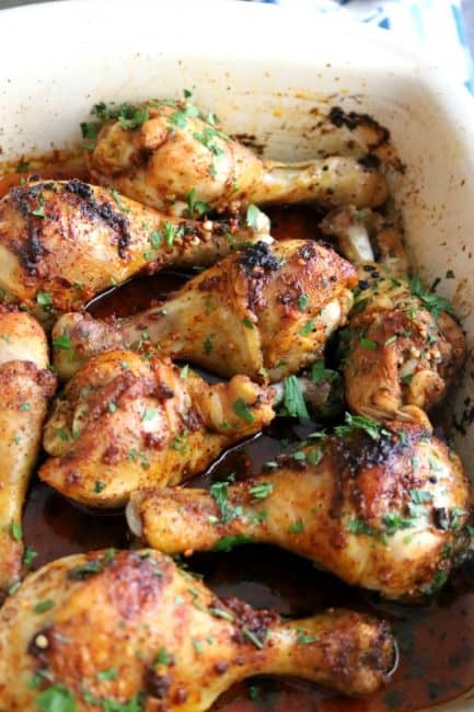 A casserole of cooked garlic paprika chicken