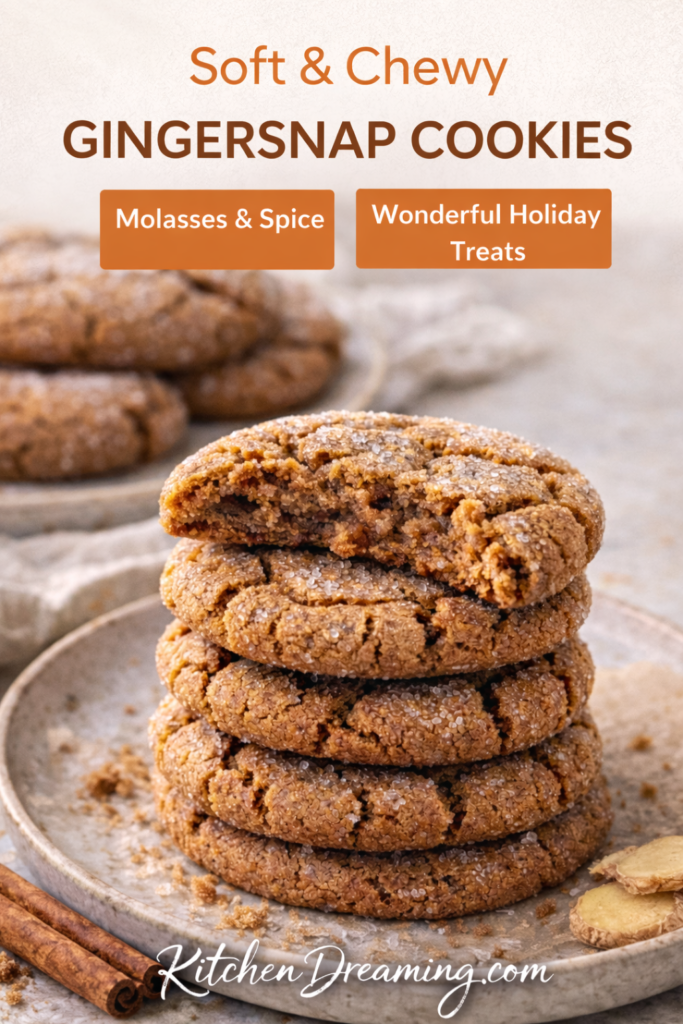 Chewy Gingersnap Cookies Recipe with Soft Centers 13 soft and chewy gingersnap cookies with molasses and spice and holiday treats text