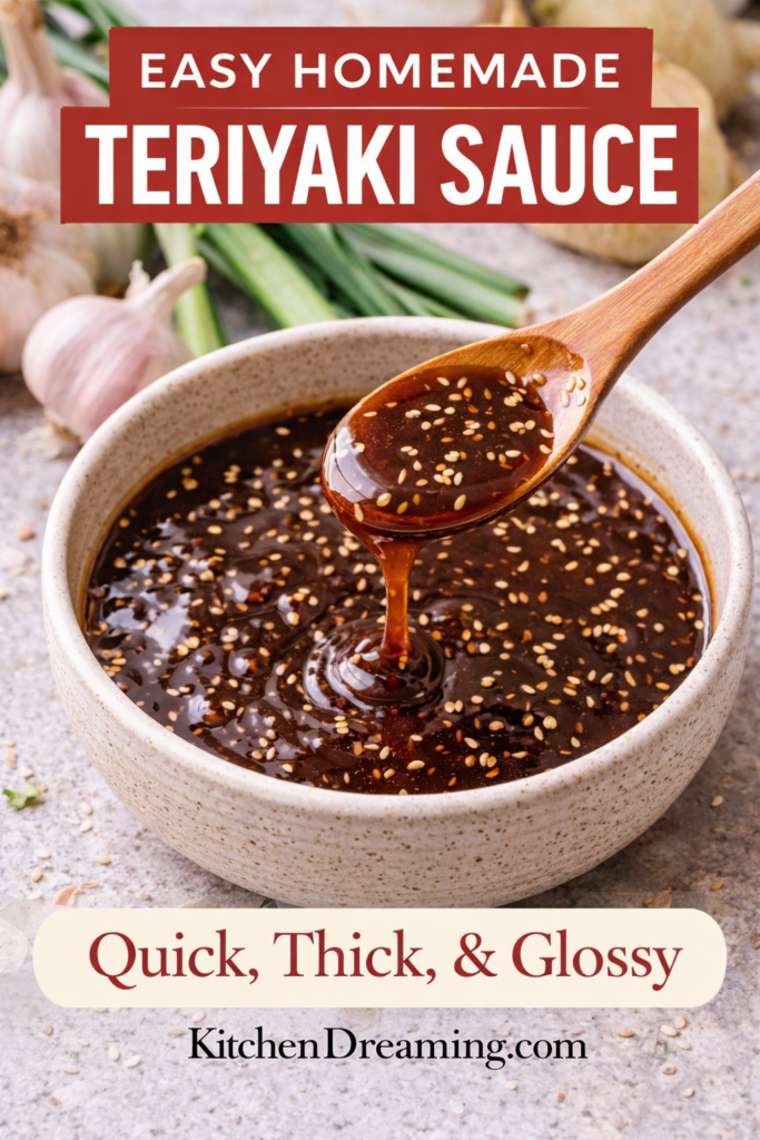 Easy Homemade Teriyaki Sauce Recipe (Simple, Sweet, Ready in 10 Minutes) 9 easy homemade teriyaki sauce recipe in a bowl with spoon drizzle.