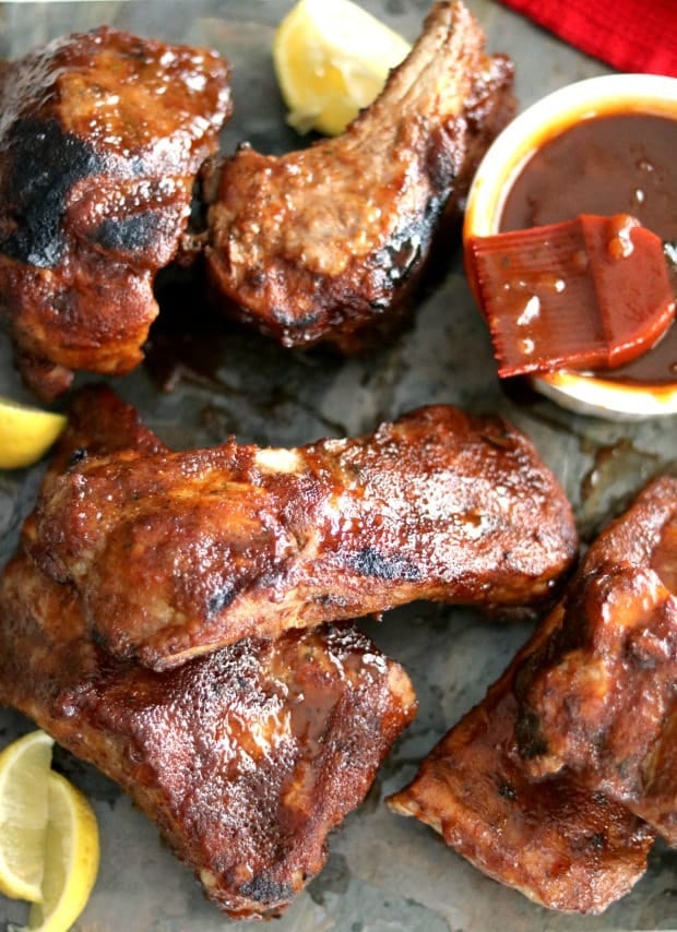 a plate of jamaican jerk ribs