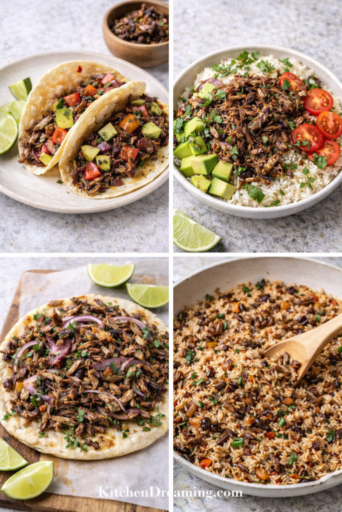 Instant Pot Jamaican Jerk Pork Ribs (Tender and Spicy) 5 Jamaican Jerk Pork Ribs, leftover ideas in tacos, rice bowls, flatbread, and fried rice.