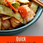 Ready in as little as 15-minutes, this quick Korean kimchi is delicious unfermented but may be left to ferment as well. Starting with Korean Gochujang paste and common green cabbage, this marinated kimchi is as quick as it is flavorful. #Kimchi #Korean #Cabbage #Easy #Maangchi #YangbaechuKimchi #KitchenDreaming