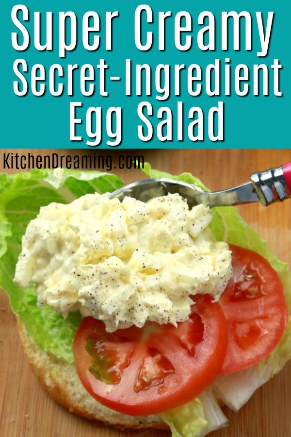 A pinnable pinterest image for super creamy restaurant style egg salad