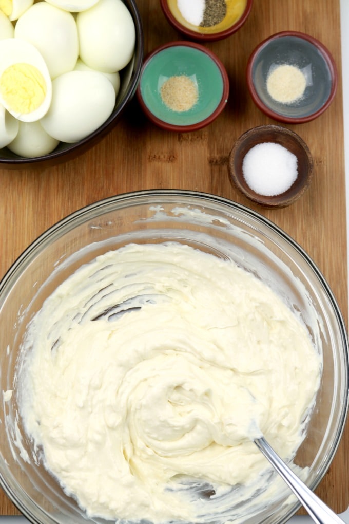 2. Blend together the mayonnaise and the cream cheese.