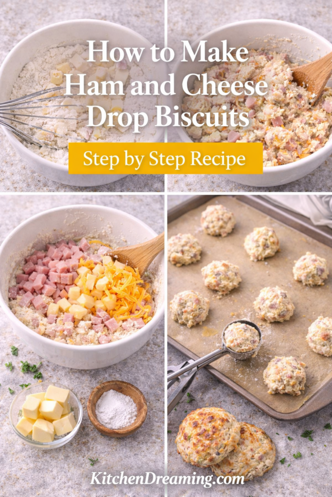 Ham and Cheese Drop Biscuits (Easy Breakfast Biscuit Recipe) 10 how to make ham and cheese drop biscuits step by step process.