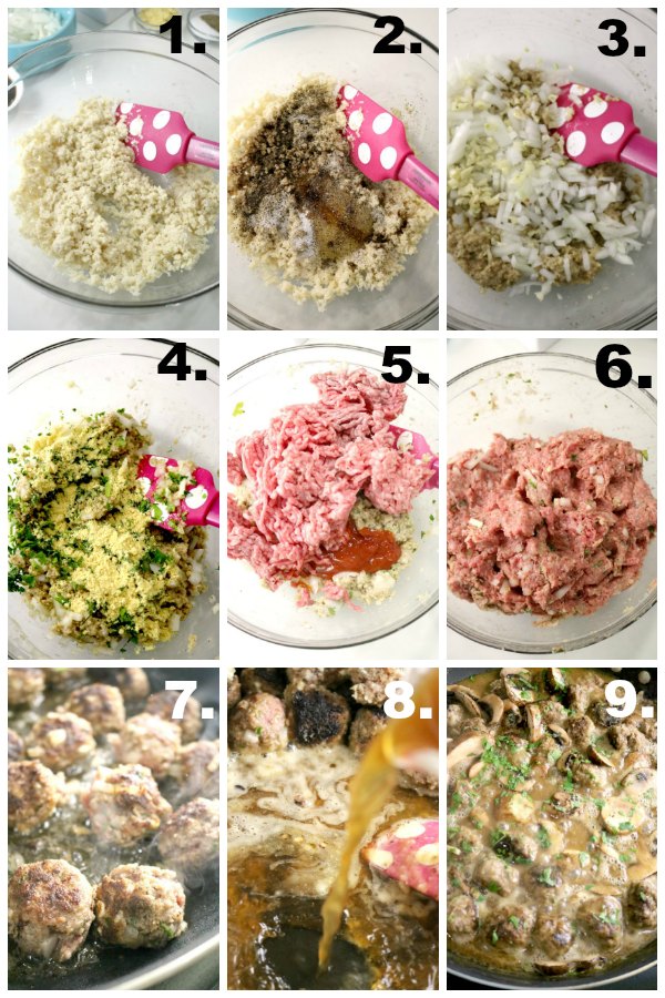 An image of the steps of how to make quick and easy salisbury steak meatballs