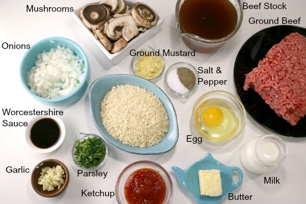 An image of ingredients used in quick and easy Salisbury steak meatballs. 