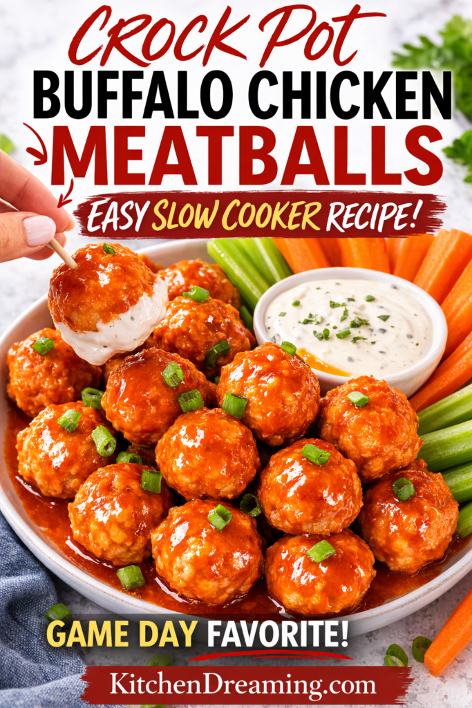 Crock Pot Buffalo Chicken Meatballs Recipe (Easy Slow Cooker Appetizer) 12 Buffalo chicken meatballs recipe served as an easy game day appetizer with dipping sauce.