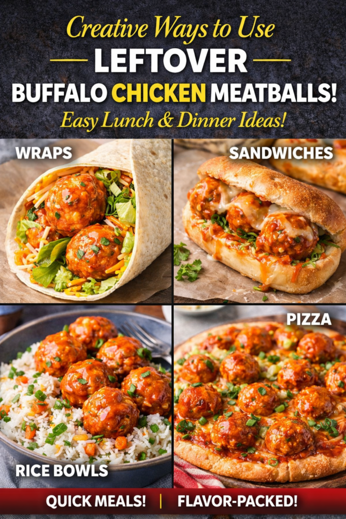 Crock Pot Buffalo Chicken Meatballs Recipe (Easy Slow Cooker Appetizer) 13 Buffalo chicken meatballs recipe leftovers used in wraps, sandwiches, rice bowls, and pizza.