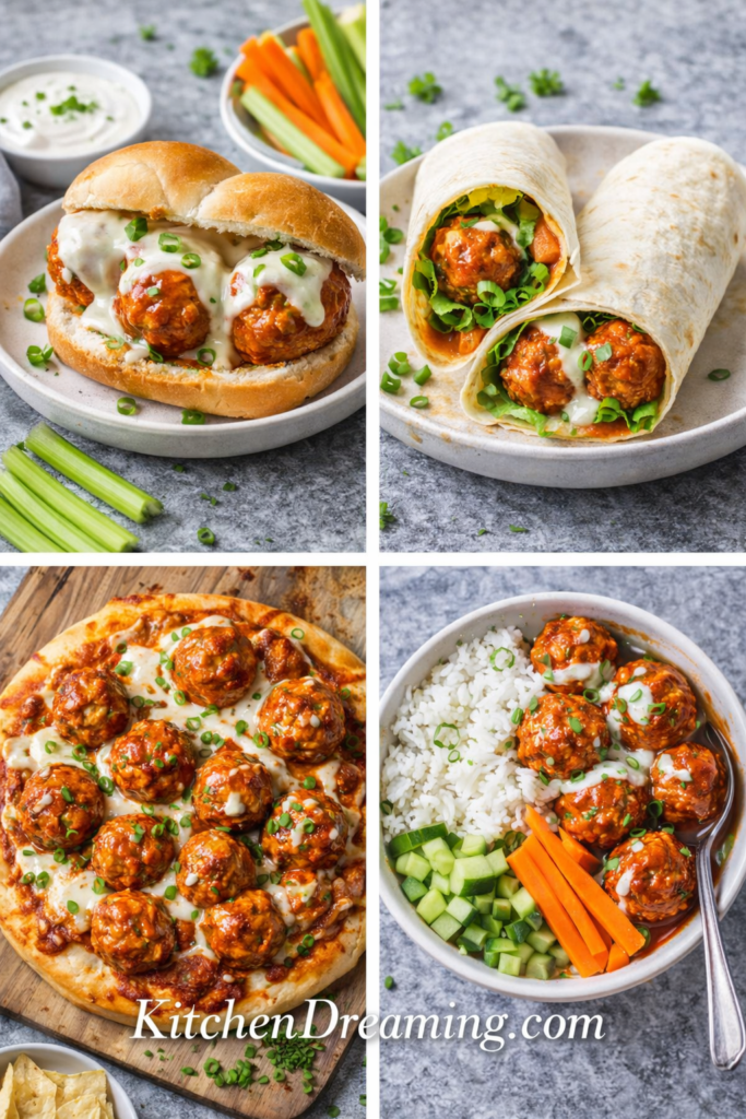 Crock Pot Buffalo Chicken Meatballs Recipe (Easy Slow Cooker Appetizer) 5 buffalo chicken meatballs recipe leftovers used in wraps sandwiches rice bowls and pizza.